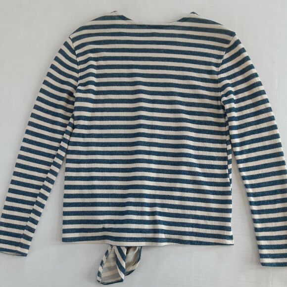 Stella & Dot S Small Striped Tatum Scoop Neck Front Knot Knit Top Blue Ivory - Picture 7 of 7